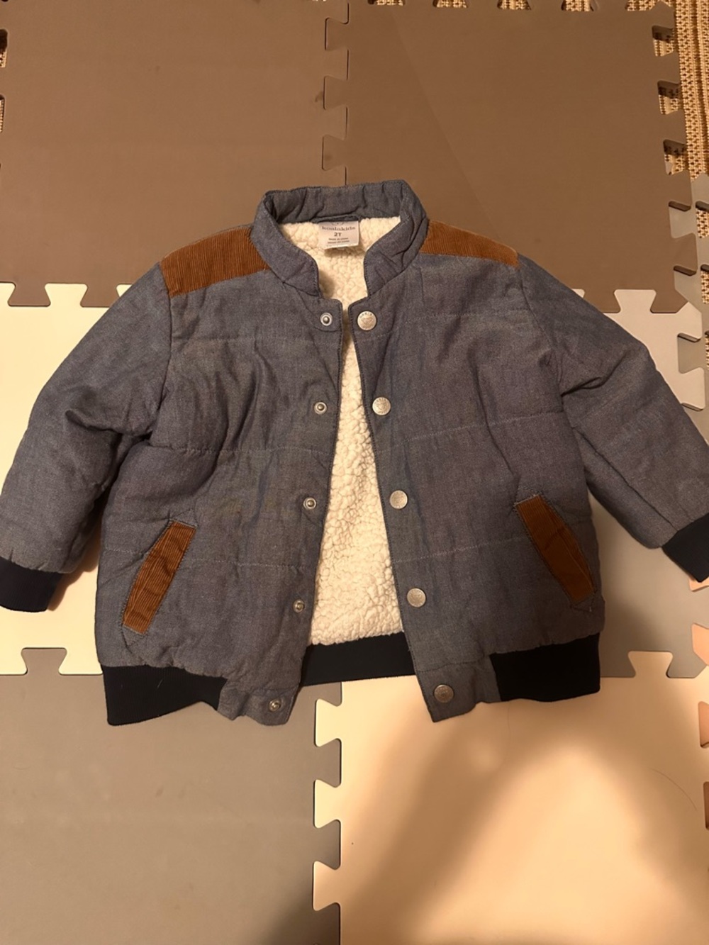 Koala Kids Blue Quilted Jacket with Brown Accents